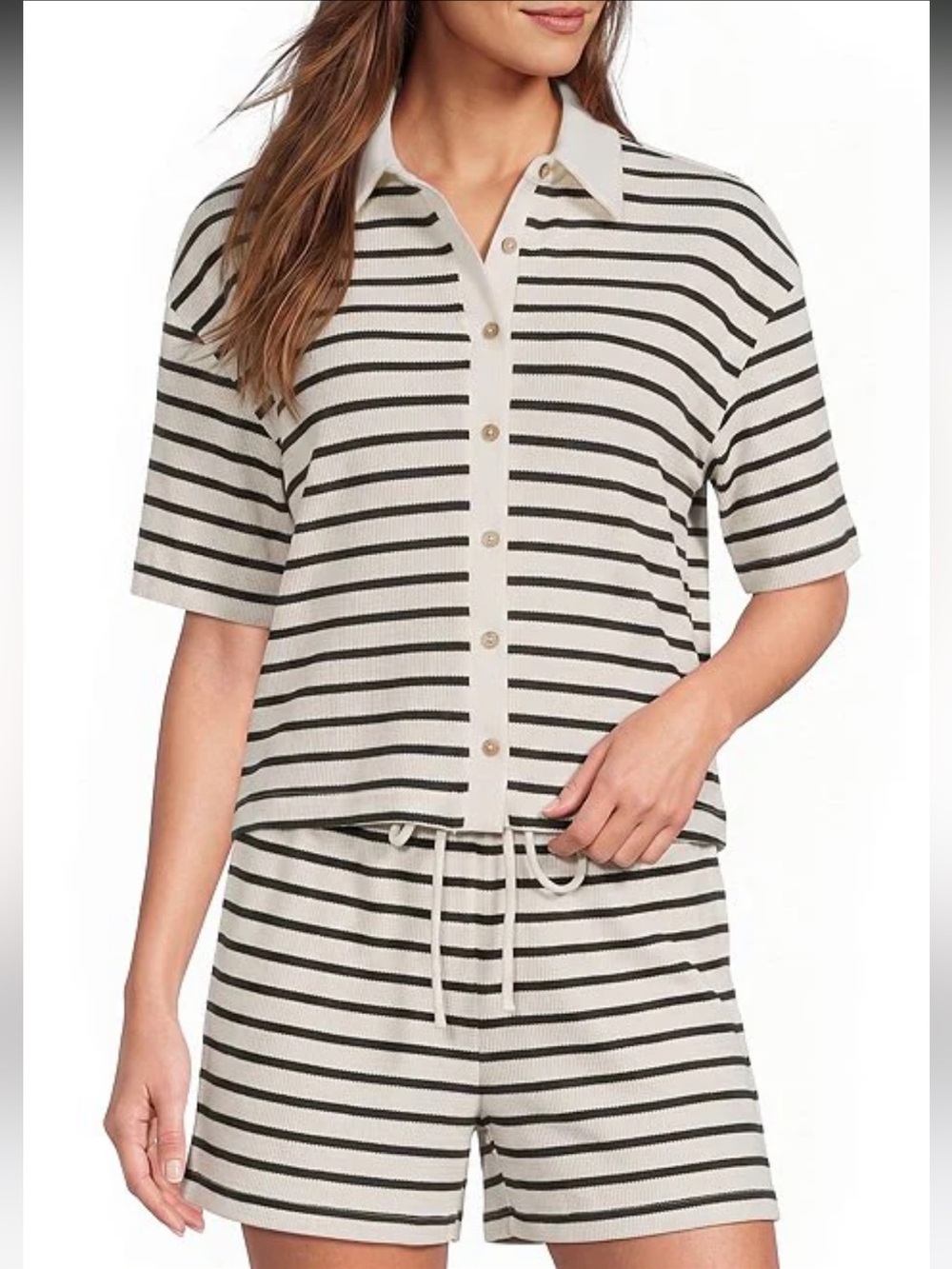 NWT🌷Le’ AL.X Knit Striped Short Sleeve Button Front Coordinating Shirt